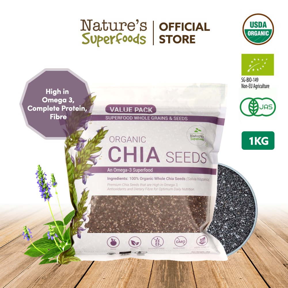 Nature's Superfoods Organic Black Chia Seeds 1kg - Certified USDA, EU ...