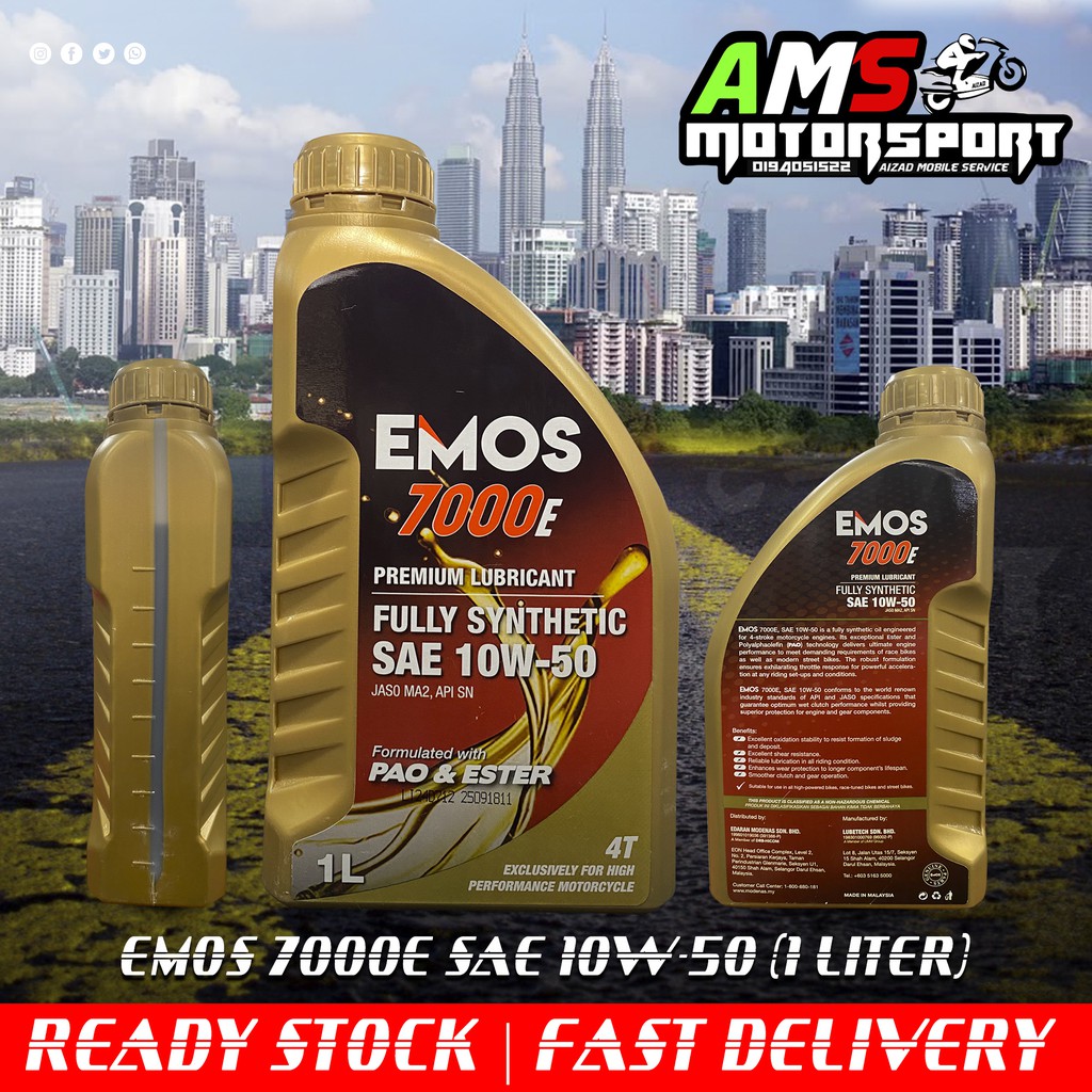 Emos 7000e Fully Synthetic Sae 10w 50 100 Original Minyak Hitam Engine Oil 1 Liter Shopee 