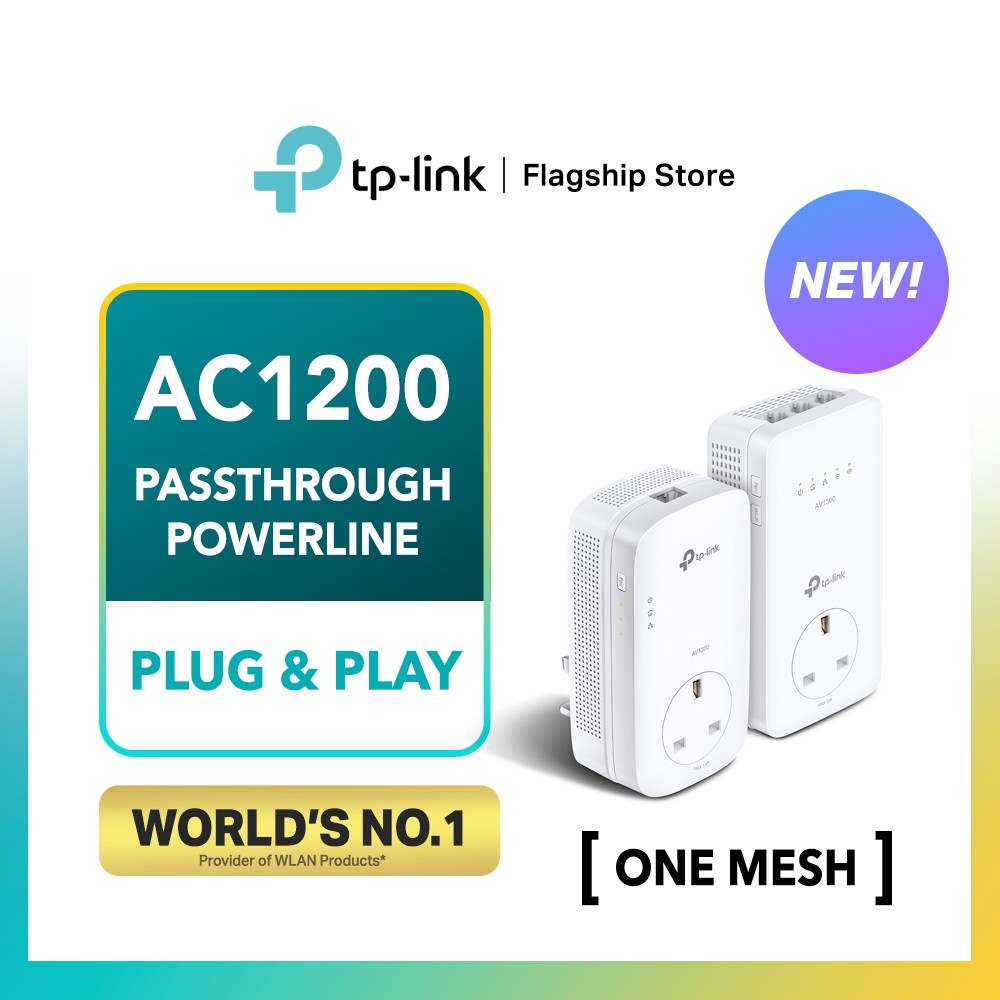 TP-Link Powerline WiFi Extender(TL-WPA8631P KIT)- AV1300 Powerline Ethernet  Adapter with AC1200 Dual Band WiFi, Gigabit Port, Passthrough, OneMesh