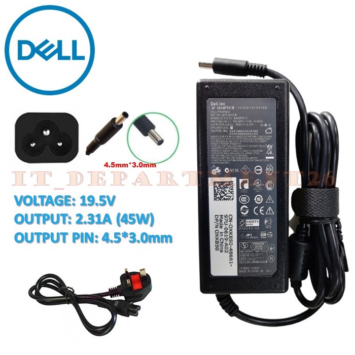 DELL LAPTOP CHARGER 19.5V 65W 4.5 3.0mm LATITUDE 3301 3379 3400