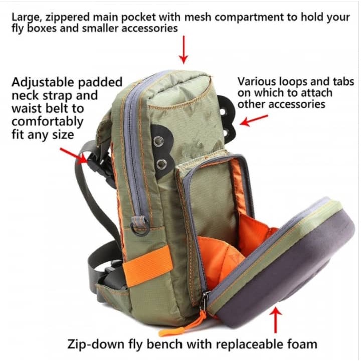 FLY FISHING CHEST PACK Fly Fishing Tackle Bag Chest Bag Waist Pack with  Molded Fly Bench