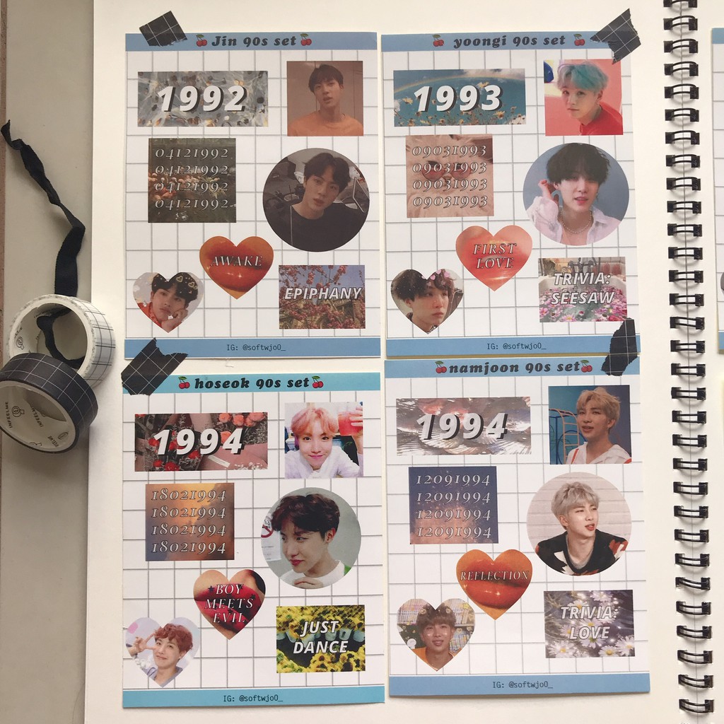 BTS 90s sticker sheet printable aesthetic journaling bangtan deco ...