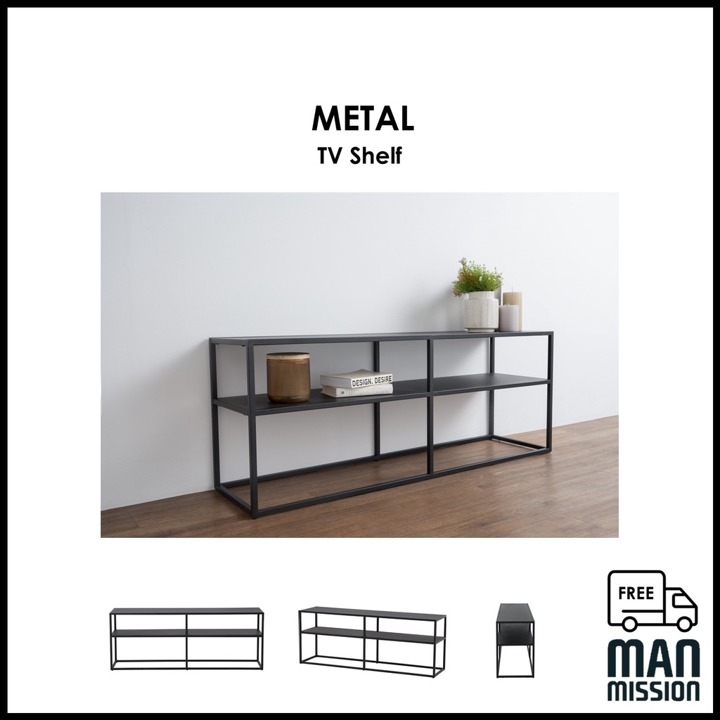 MAN Mission Metal TV Shelf Rack Matt Black Minimalist Practical - FREE ...