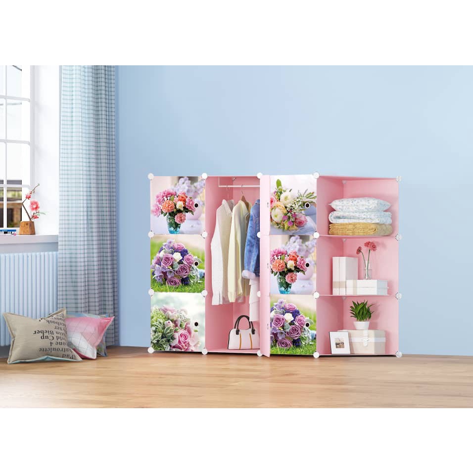[READY STOK] FLOWERY ROSES PINK 9C DIY Rack Storage Cabinet Wardrobe ...