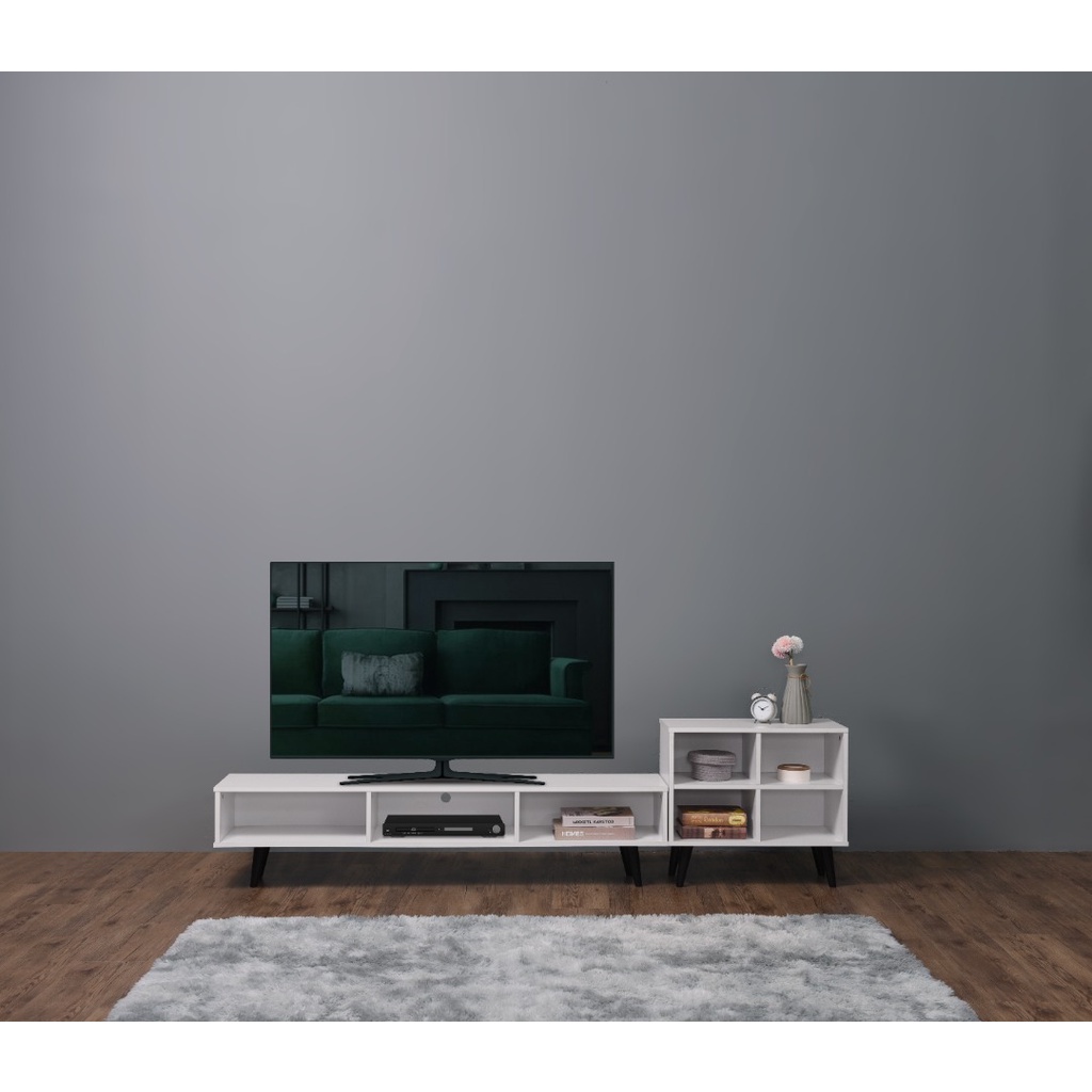 WONDERFUL SHAH 150cm TV Cabinet 2 in 1 White Color Rack TV Display Rack ...