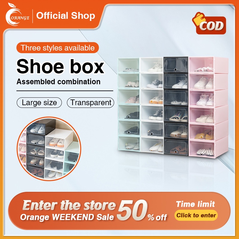 ORANGE Shoe Box Colourful Shoe Storage Kotak Kasut Rak Stackable Box ...
