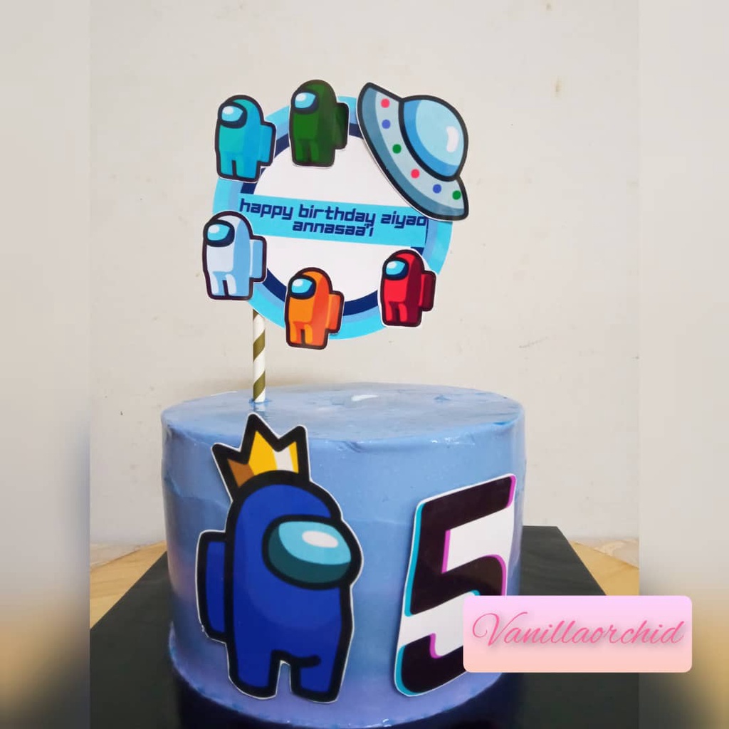 hari jadi topper cake among us game happy birthday topper cake hiasan ...