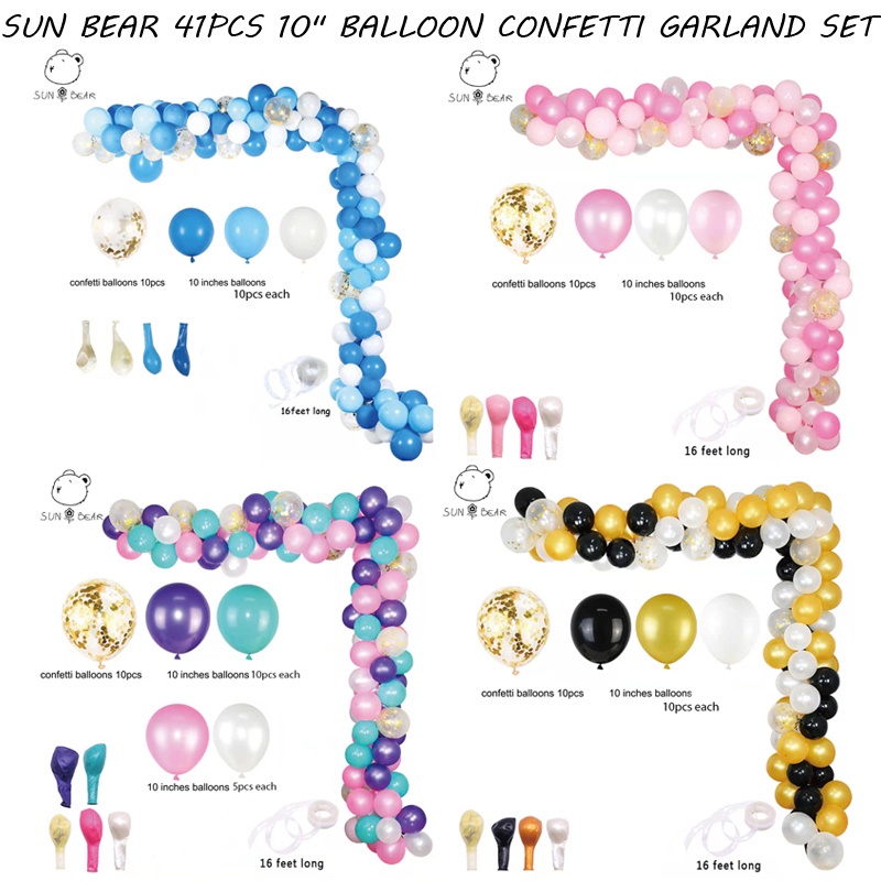 Sun Bear 41PCS 10 Inch Balloon Confetti Garland Birthday Celebration ...