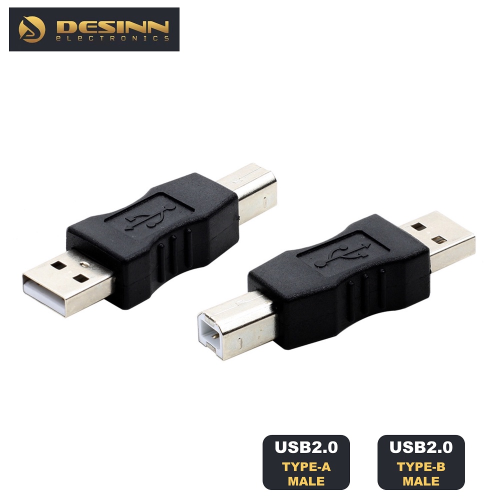 Usb Type A Male To Usb Type B Male Connector Converter Adapter Black Printer Scanner Computer 3548