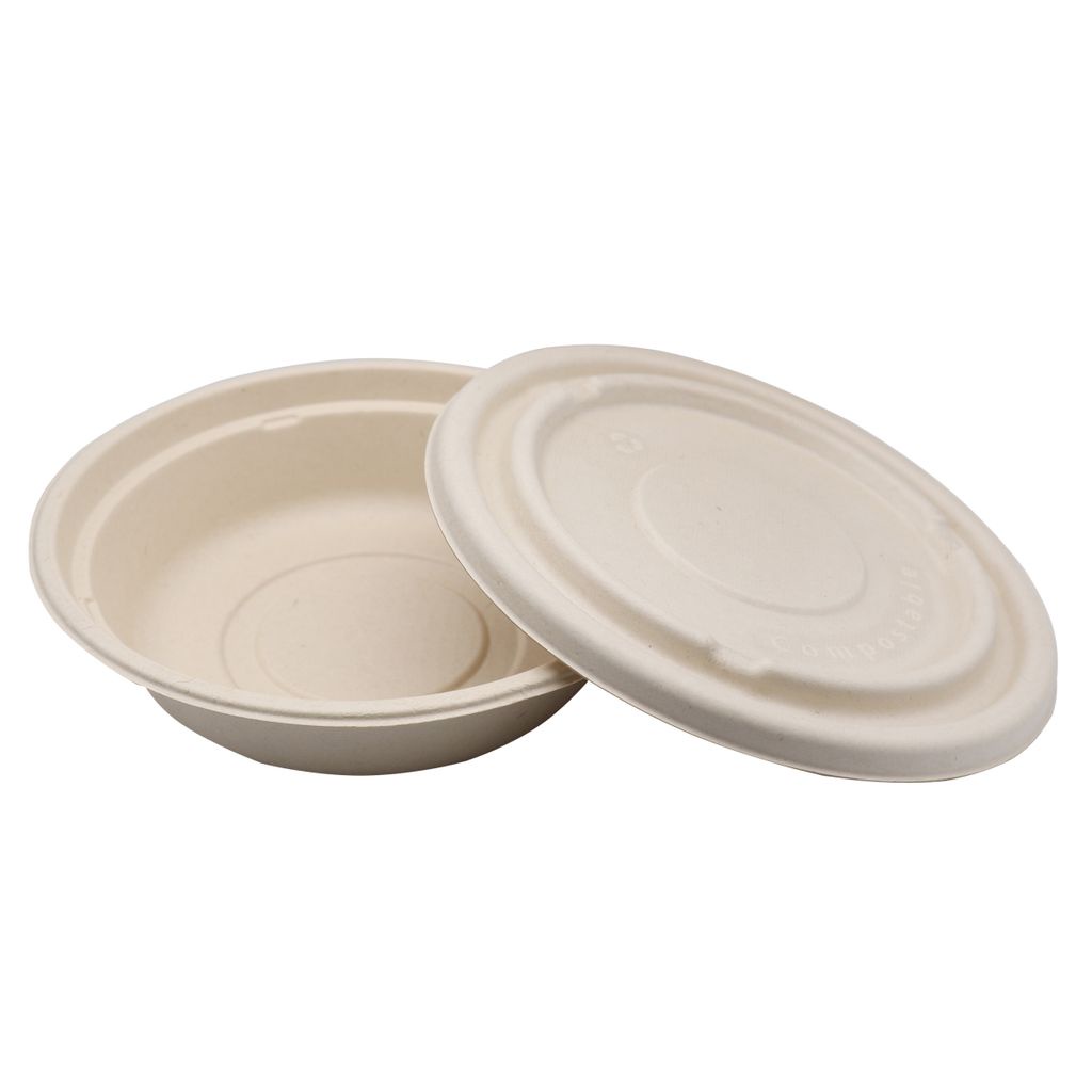 32oz Bagasse Sugarcane Compostable Round Bowl with Lid (950ml) (100pcs ...