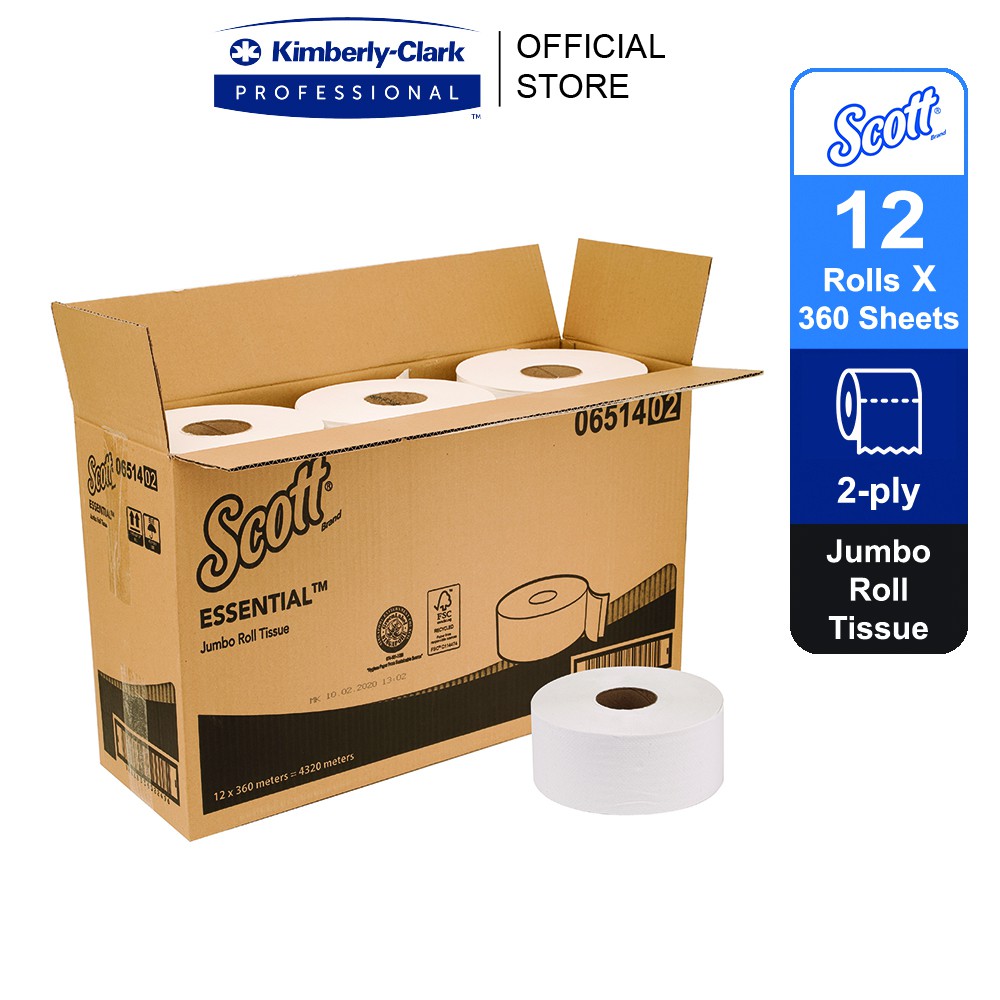 Scott Essential Jumbo Toilet Roll White (12 Rolls x 360m) 06514