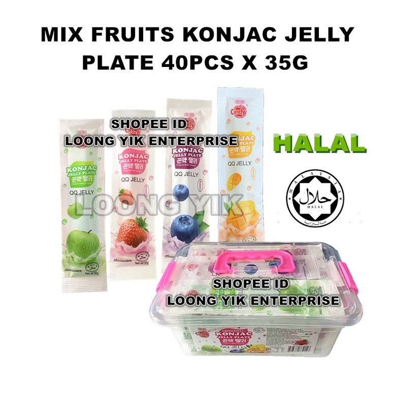 MIX FRUITS KONJAC JELLY PLATE CINDY 40PCS X 35G (FREE STORAGE BOX