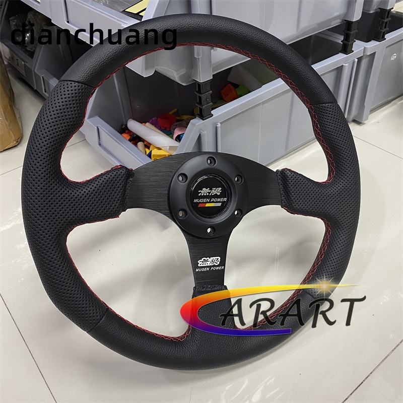 Mugen Red Stitching Real Leather Steering Wheel Tuning Car Steering