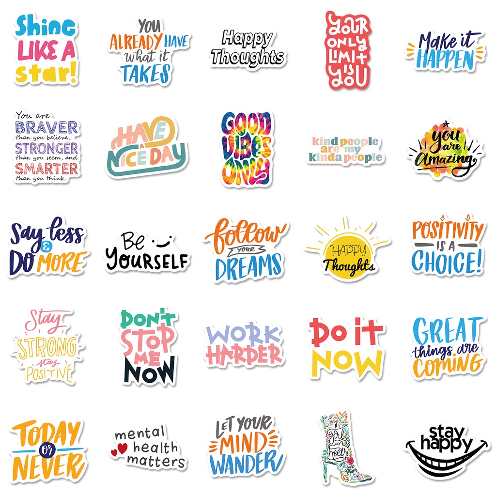 INSPIRATIONAL QUOTES 50 pcs Waterproof Non Repeating Stickers Pack ...