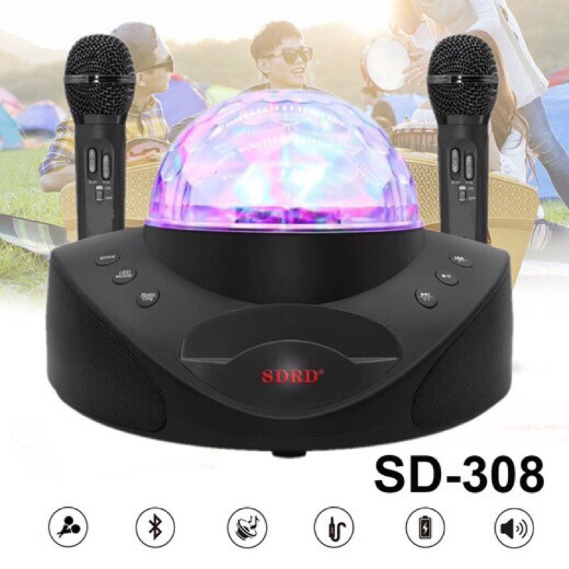 SDRD DUAL WIRELESS MICROPHONE BLUETOOTH KARAOKE SPEAKER SD-308 MOBILE  KARAOKE STEREO 20W SDRD SD-308 SPEAKAR SET | Shopee Malaysia