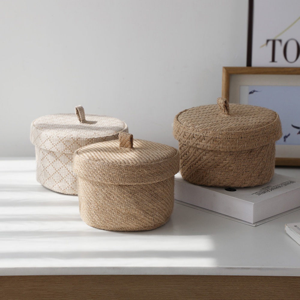 Cotton and linen storage basket desktop sundries snacks key mask ...