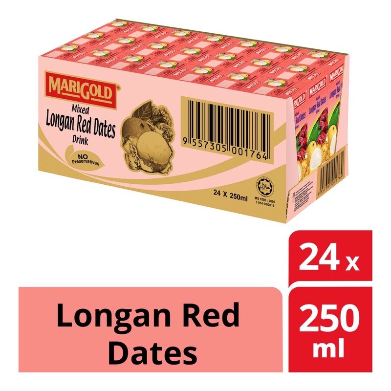 Marigold Longan Red Dates Air Kotak Halal 24 X 250ml Less Sugar Max 3 Cartons Per Order 2040