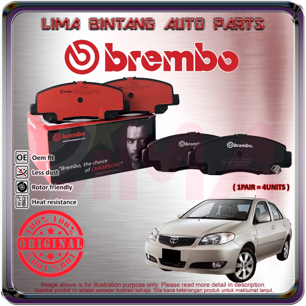 Toyota Vios NCP42 Front / Rear Brake Pads , Disc Brake Pad Brembo