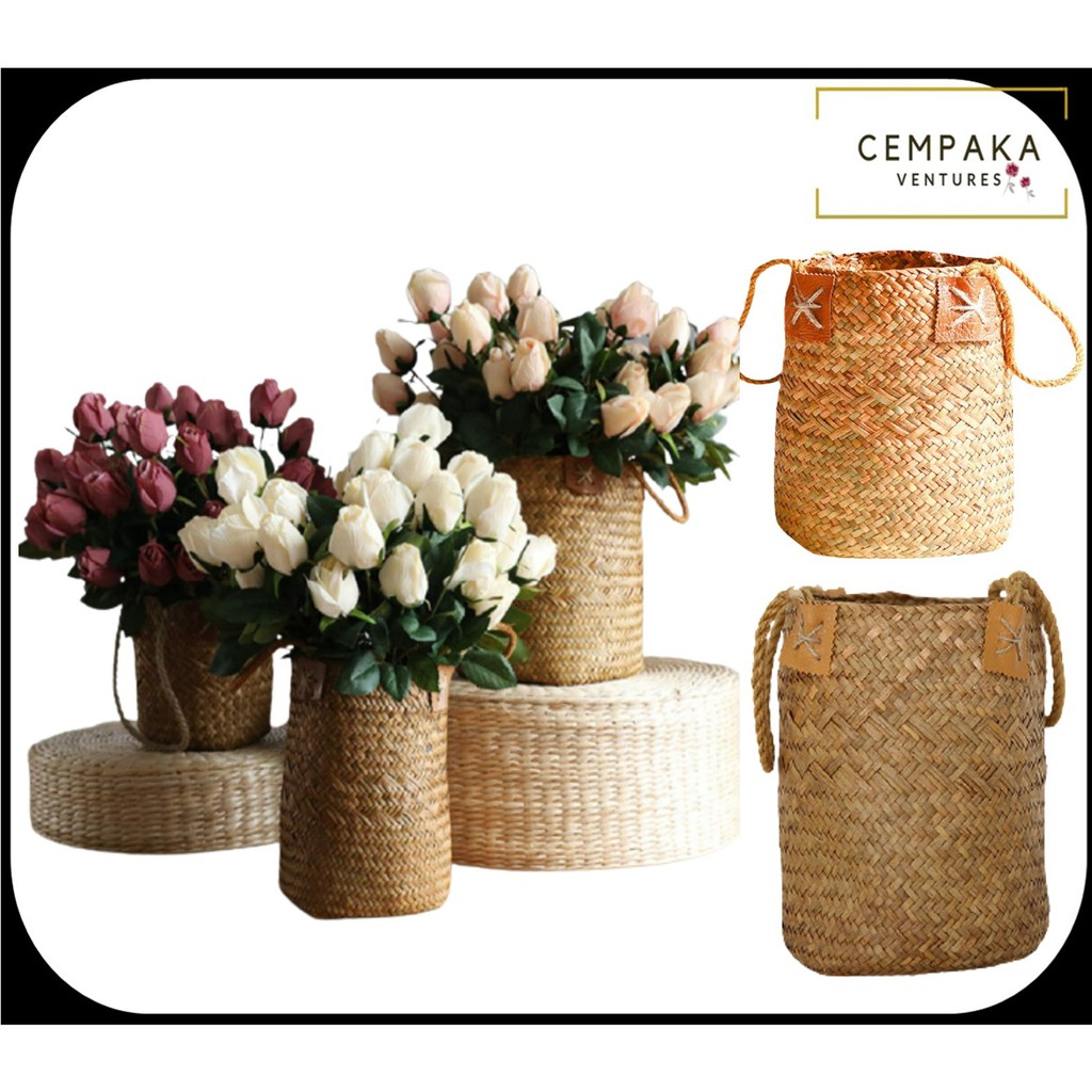 Hand Woven Flower Basket Rattan Basket Storage Fruit Basket Cloth ...