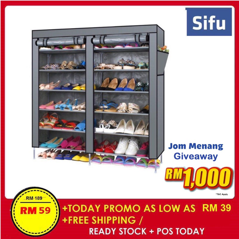 Stackable Shoe Cabinet 6 Tier Shoe rack with Dust Cover Rak Kasut ...