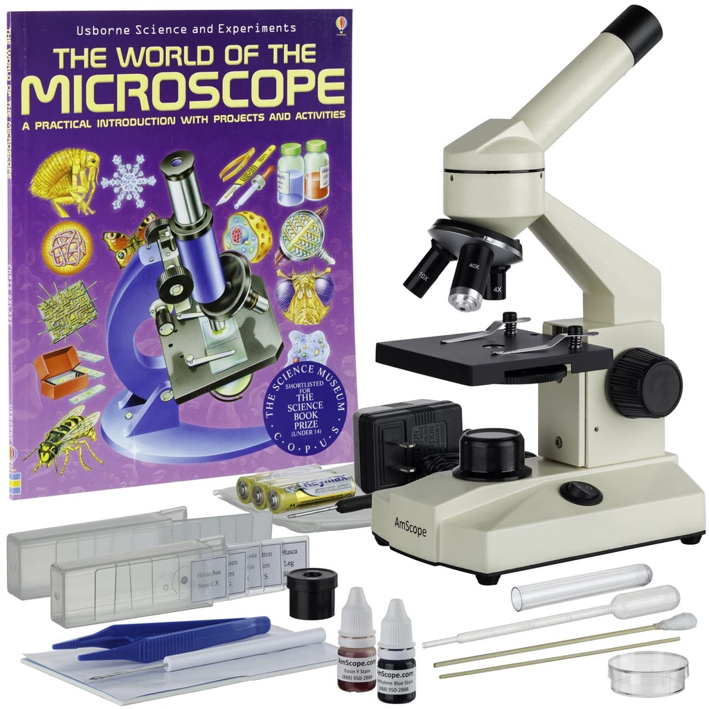 AmScope M148 Student Microscope – 40X To 400X, Monocular, Upright Compound Scope For Biology (5-Year Warranty)