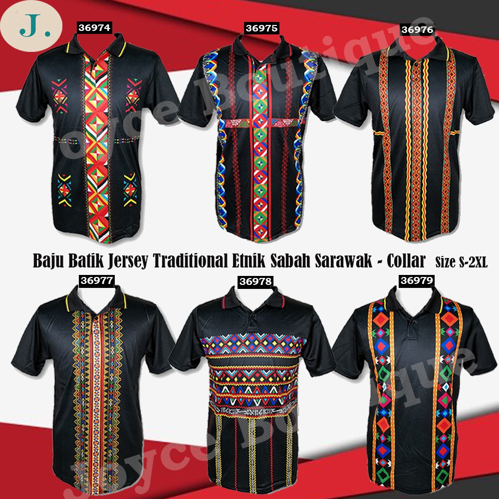 🔥Ready Stock🔥Baju Batik Jersey Traditional Etnik Sabah Sarawak- Collar ...