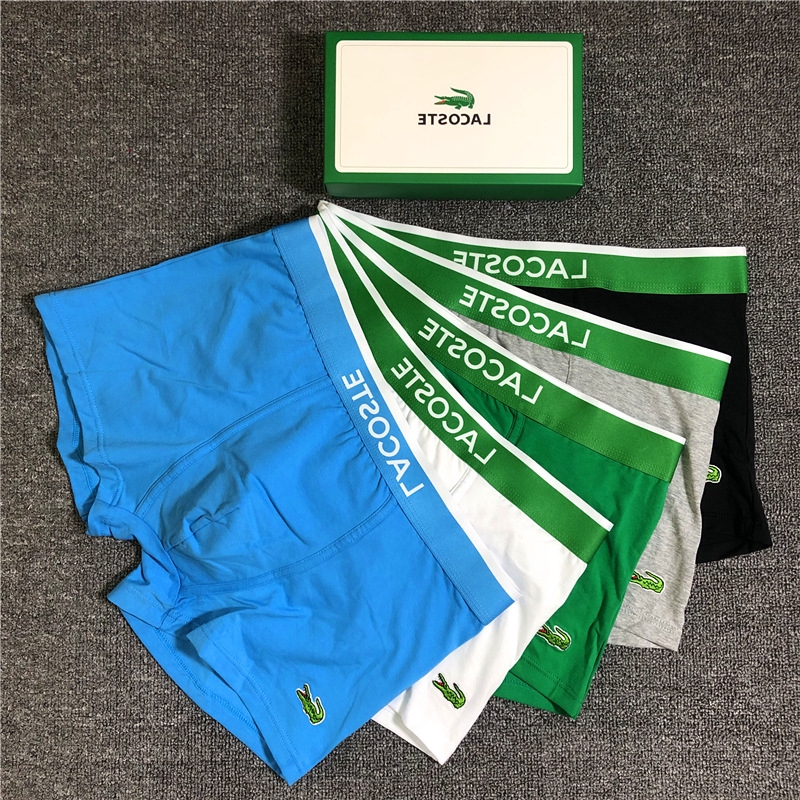 3 packs Lacoste Brand Men's Underwear Solid Color Mens Boxer Brief Soft  Breathable Comfortable U Convex Man Underpants Innerwear white x3 M