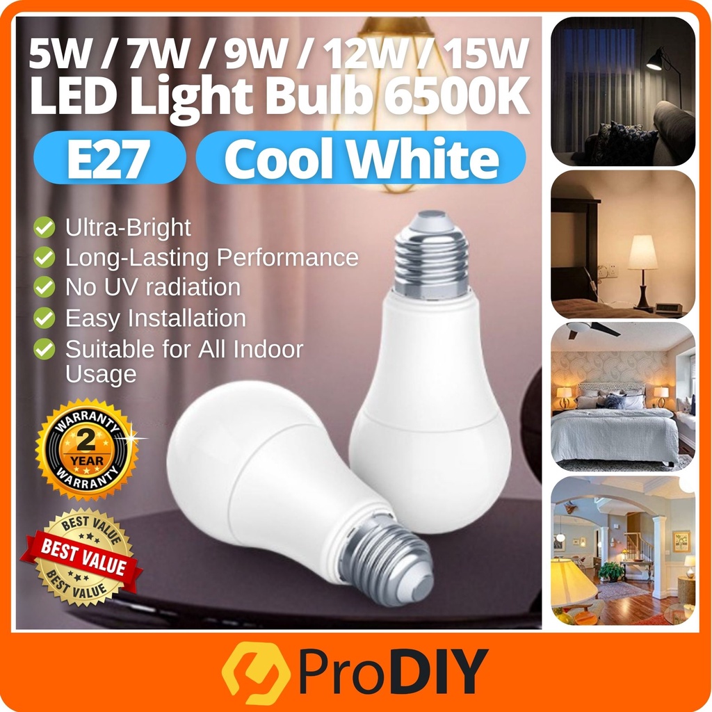 E27 LED Light Bulb Cool Daylight Energy Saving Mentol Lampu 3W