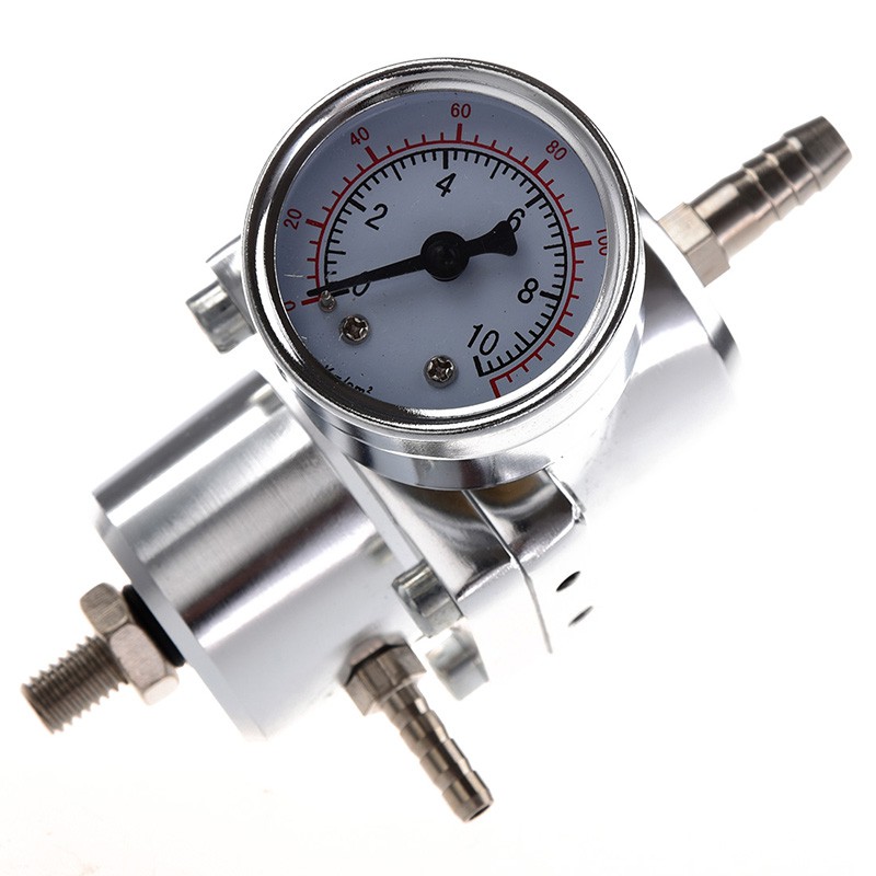 Universal Car Adjustable Fuel Pressure Regulator with Gauge Silver ...