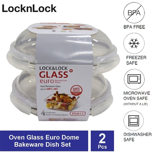 LocknLock Oven Glass Euro Dome Bakeware Dish Set (21cm x 2) LLG884S2