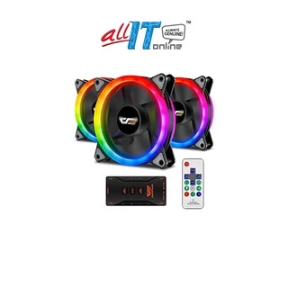 Aigo Dark Flash Double Ring RGB DR12 PRO BLACK Gaming Cooler Fan (3in1 with Controller / 1unit only) Desktop Cooling Fan