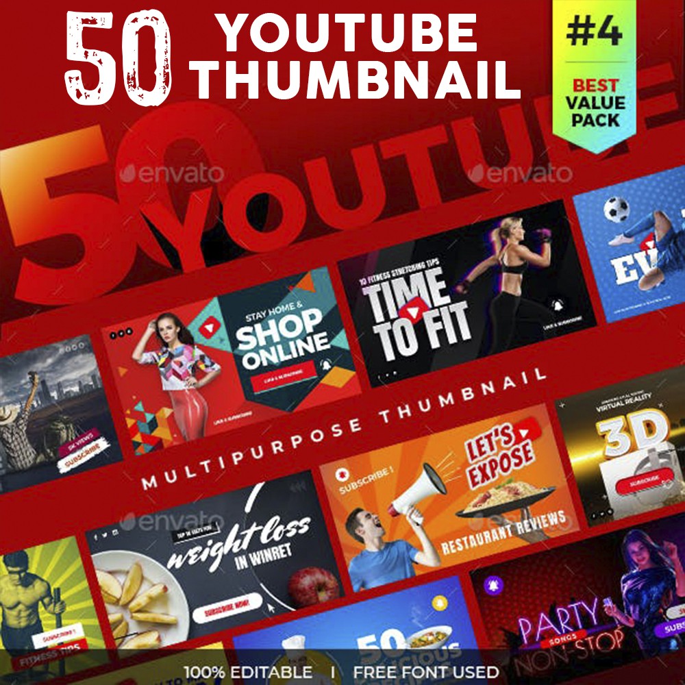 50 Youtube Thumbnail Design Template | Fully Editable | Shopee Malaysia