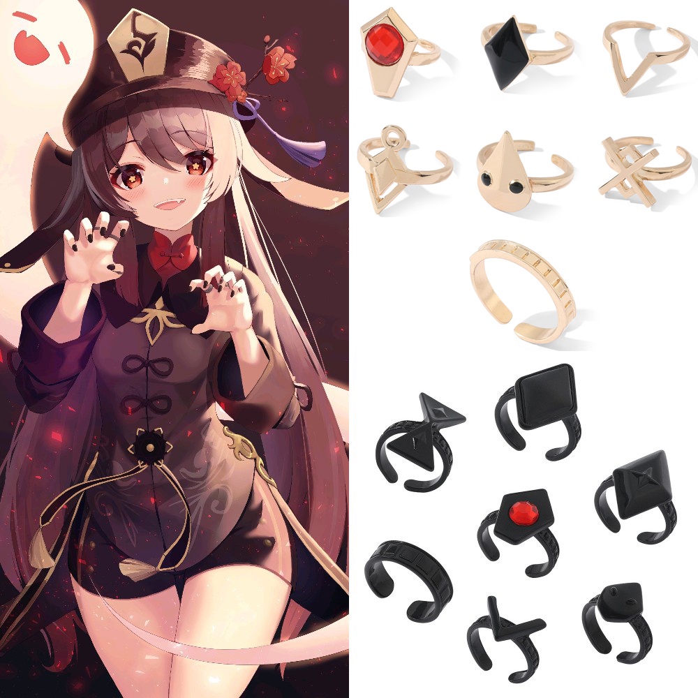 7PCS Hu Tao Ring Set Genshin Impact Hutao Rings Cosplay Costume Alloy ...
