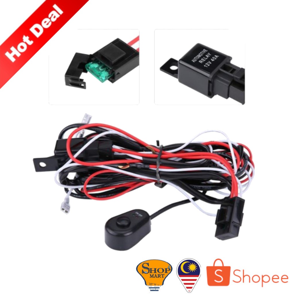 Car 12V 40A Sportlight Wiring Kit Harness Kit On Off Switch Relay Spot ...