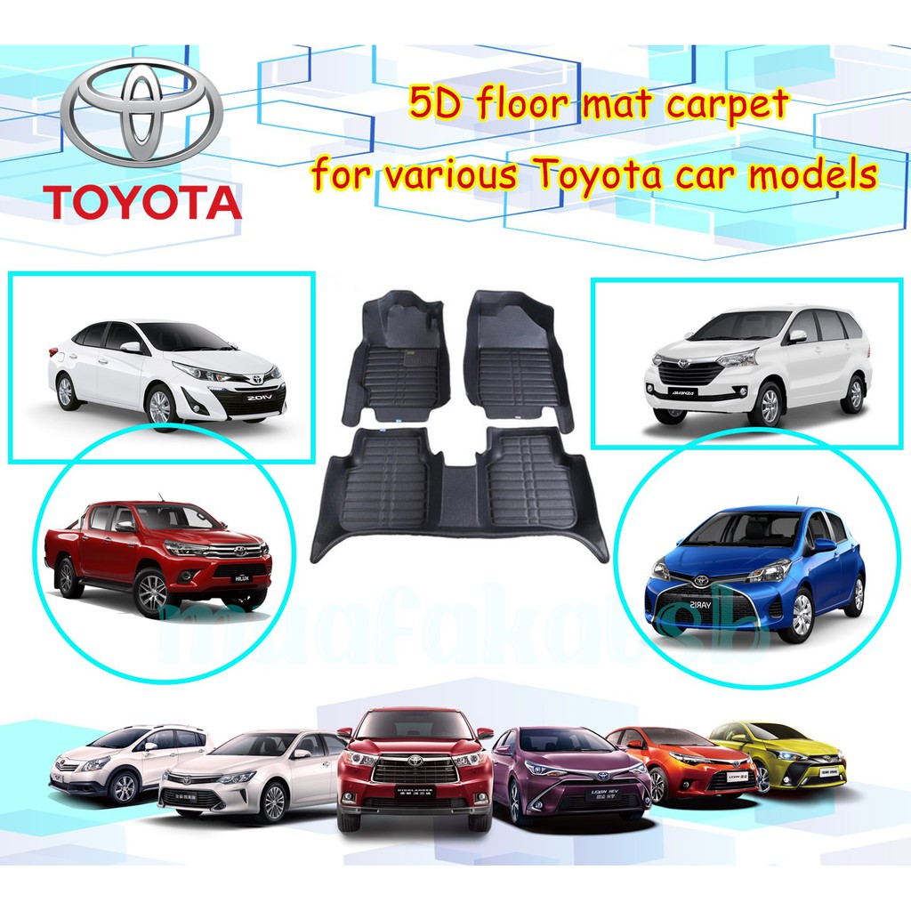 5D Floor Mat Carpet Toyota Vios / Avanza / Camry / Altis / CHR / Yaris
