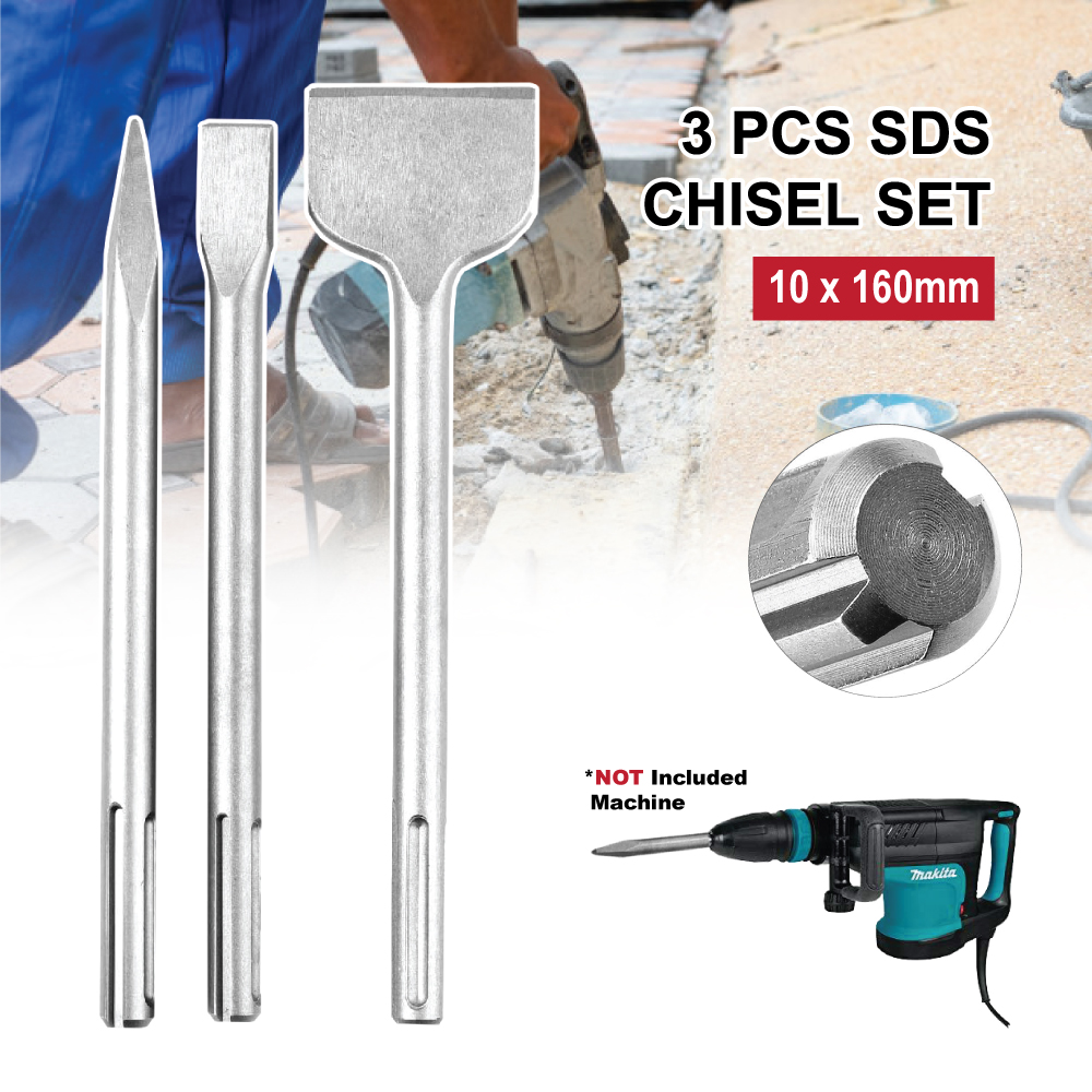 SDS Concrete Chisel Set 3Pcs/Set Multipurpose Point/Flat/Scaling for
