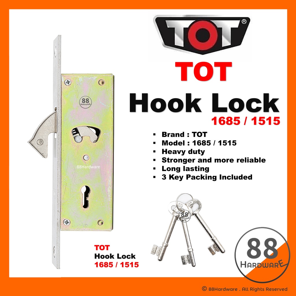 TOT 1685 / 1515 Hook Lock / kunci grill besi pintu / grill door lock