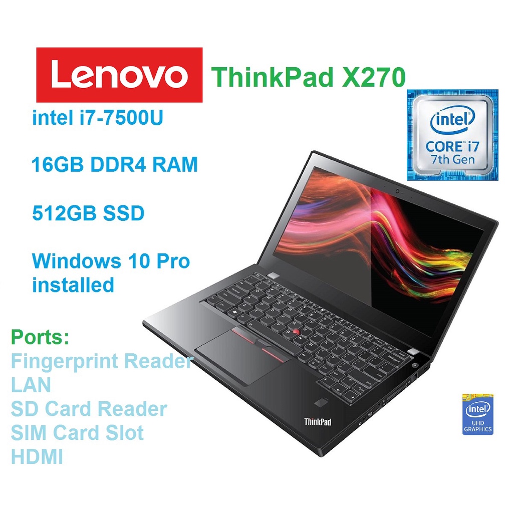 Lenovo ThinkPad X270 INTEL CORE i7 7TH GEN/16GB/512GB SSD/WIN 10