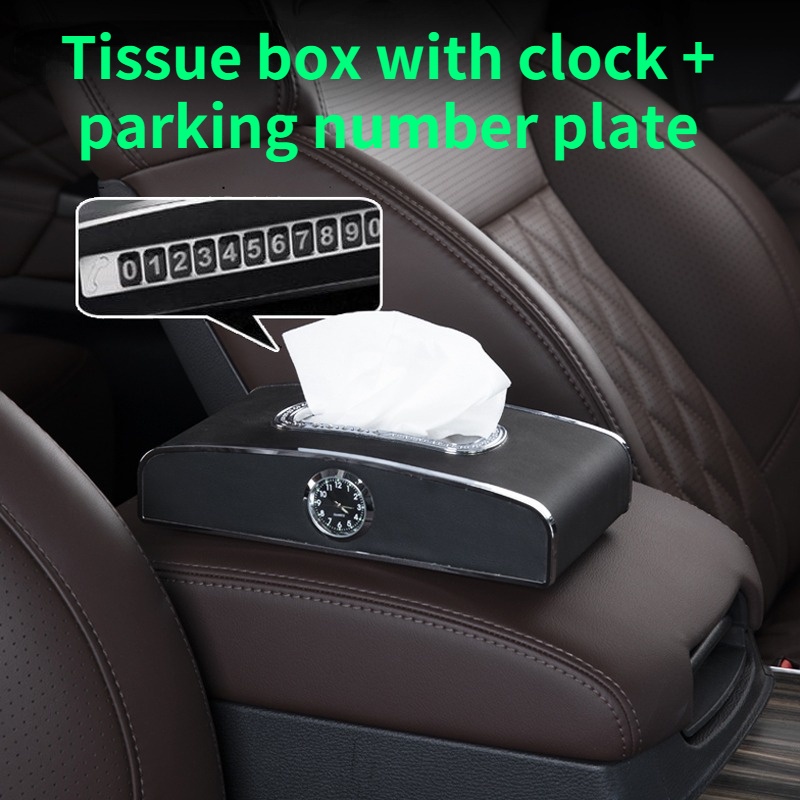 Luxury Car Tissue Box Microfiber Leather Napkin Holder with Quartz