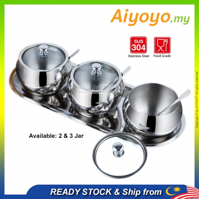 Stainless Steel Seasoning Jar Set 304 Tray Spoon Spice Container ...
