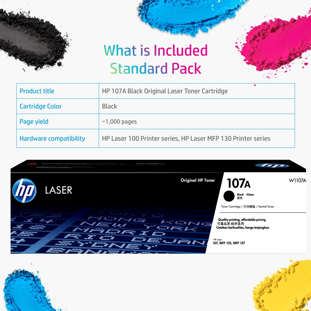 HP 107A Black Original Laser Toner Cartridge W1107A for HP Laser 107 ...