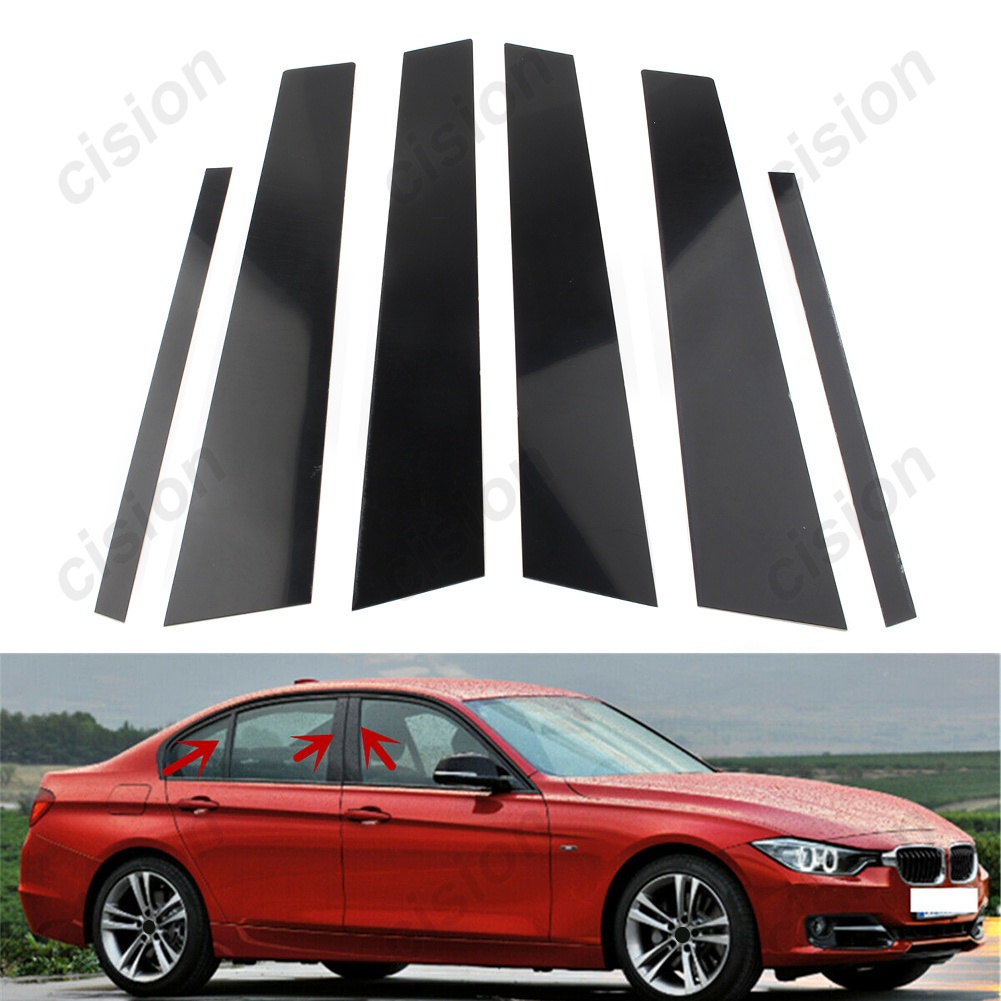6Pcs Carbon Fiber Black Car Door Window Column BC Pillar Post Cover ...
