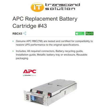 thumbnail image 2 of APC RBC43 Replacement Battery Cartridge – Compatible With APC UPS, 12V, Hot-Swappable 2 of 6