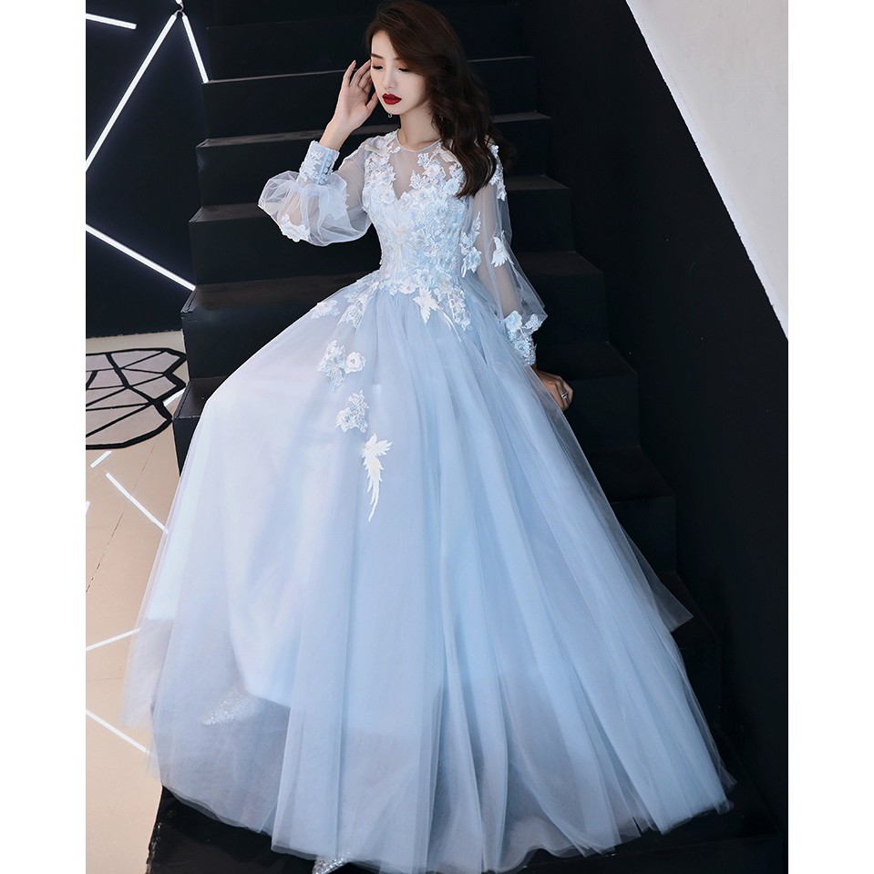 pre order blue long sleeve wedding evening prom dress gown RBP1298 ...