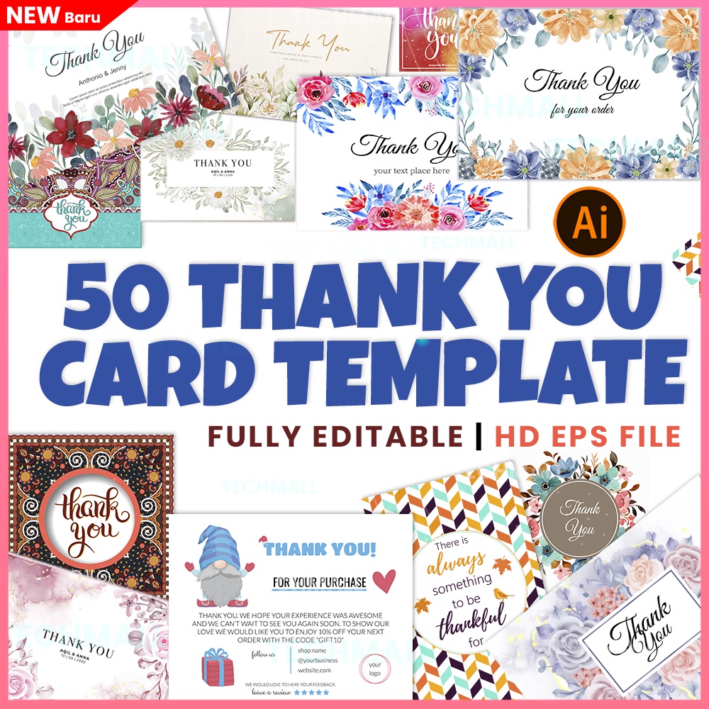 50 Thank You Card Design Template Collection | EPS | Illustrator File ...