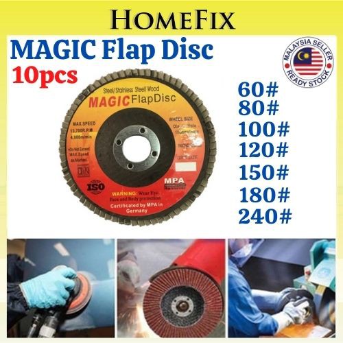 (10PCS) MAGIC 4” (100mm) 60# 80# 100# 120# 180# 240#SAND PAPER FLAP ...