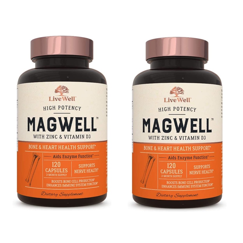 LiveWell MagWell Magnesium Zinc Vitamin D3 120Capsules Malate Glycinate