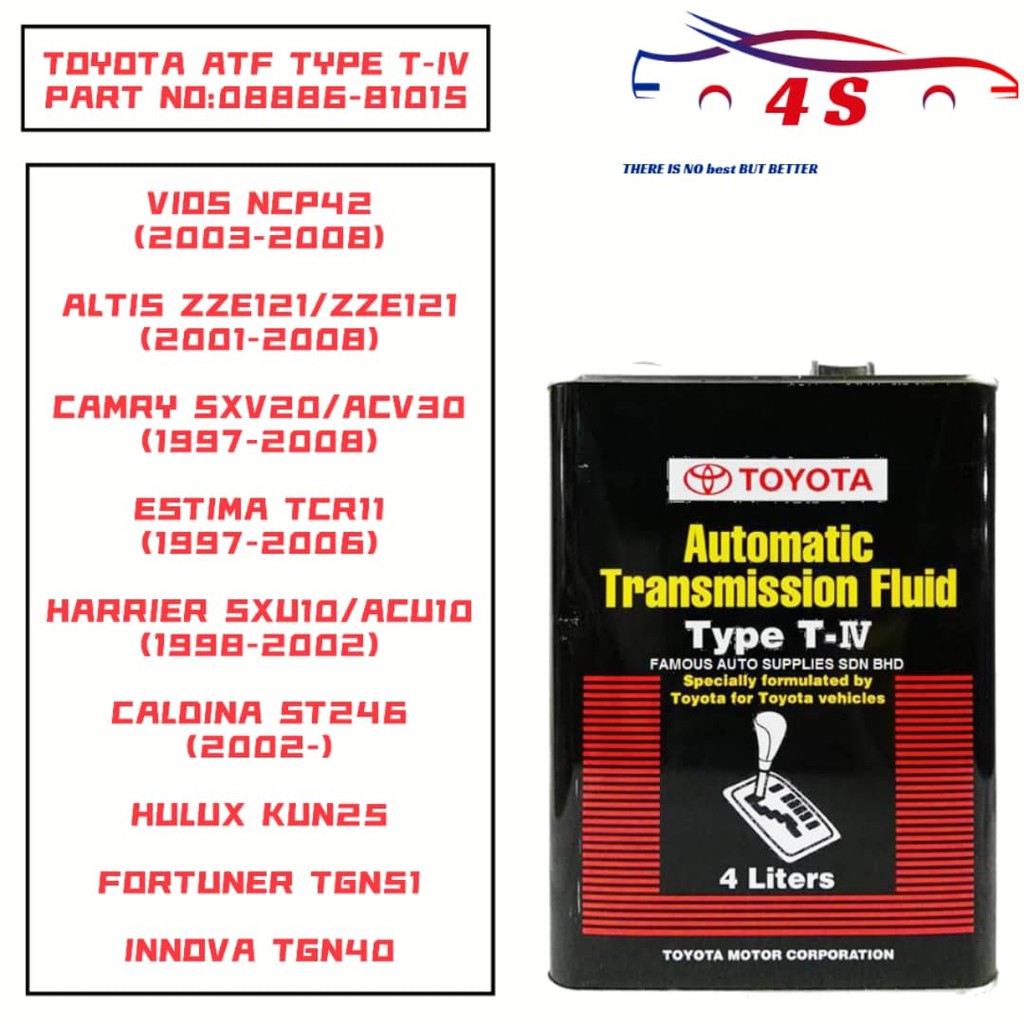 Toyota Automatic Transmission Fluid ATF Type TIV 4 Liters (0888681015