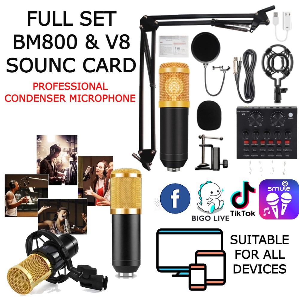 Readystock Professional Bm800 with V8 Condenser Microphone Live Stream