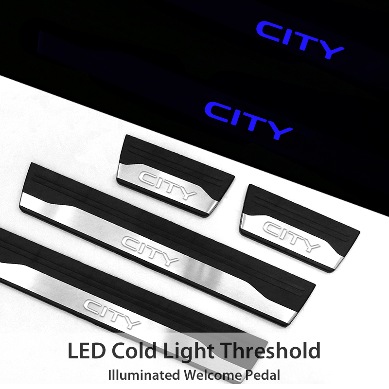 Honda City 2021 Stainless Steel Blue LED Car Door Side Sill Step Plate